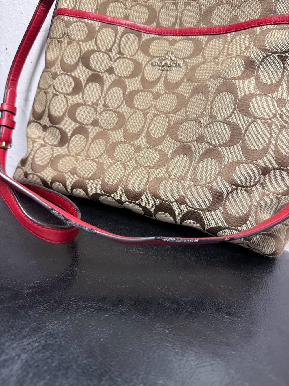 Coach Signature Canvas File Crossbody Bag in Khaki/Classic Red, model F36378 - Picture 10 of 13